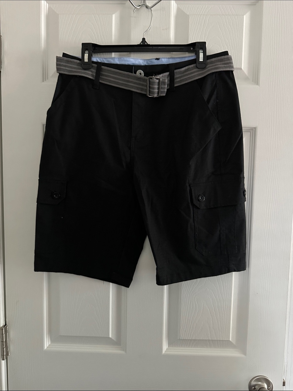 Men's Black Cargo Shorts with Grey Web Belt